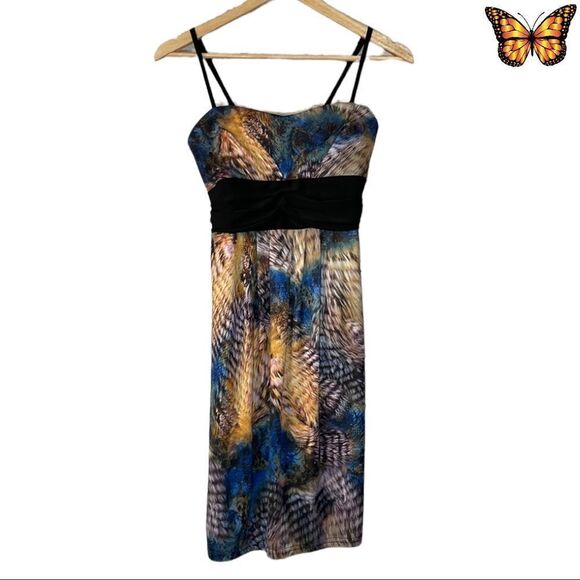 Dj Production Spaghetti Strap Mix Print Tie Back Mini Dress Size Medium - Picture 1 of 14